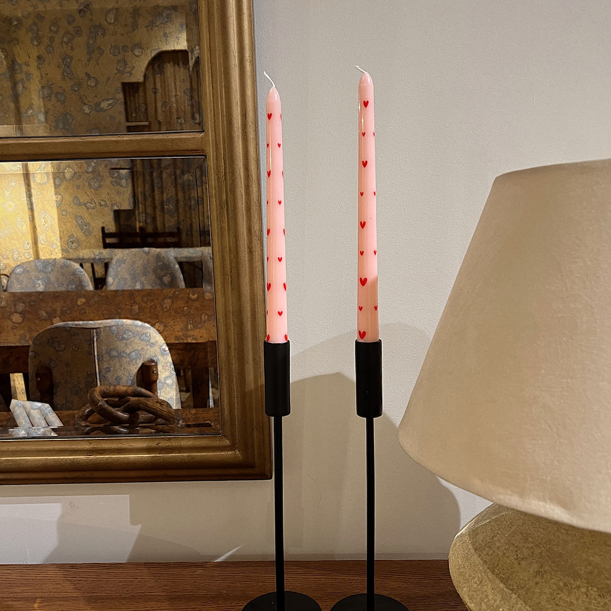 taper candles with hearts (set of 2)