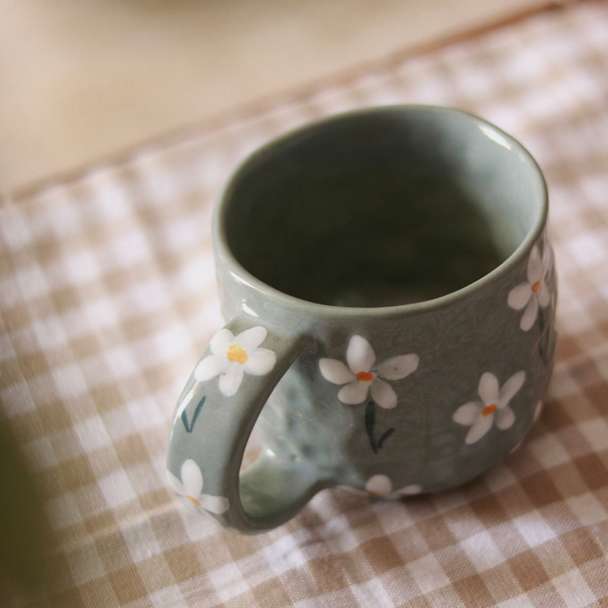 sage floral mug