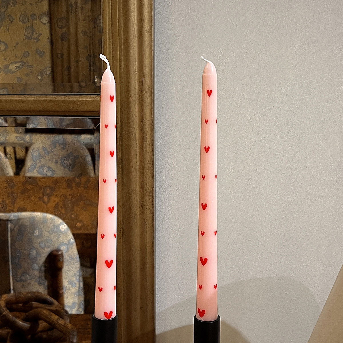 taper candles with hearts (set of 2)