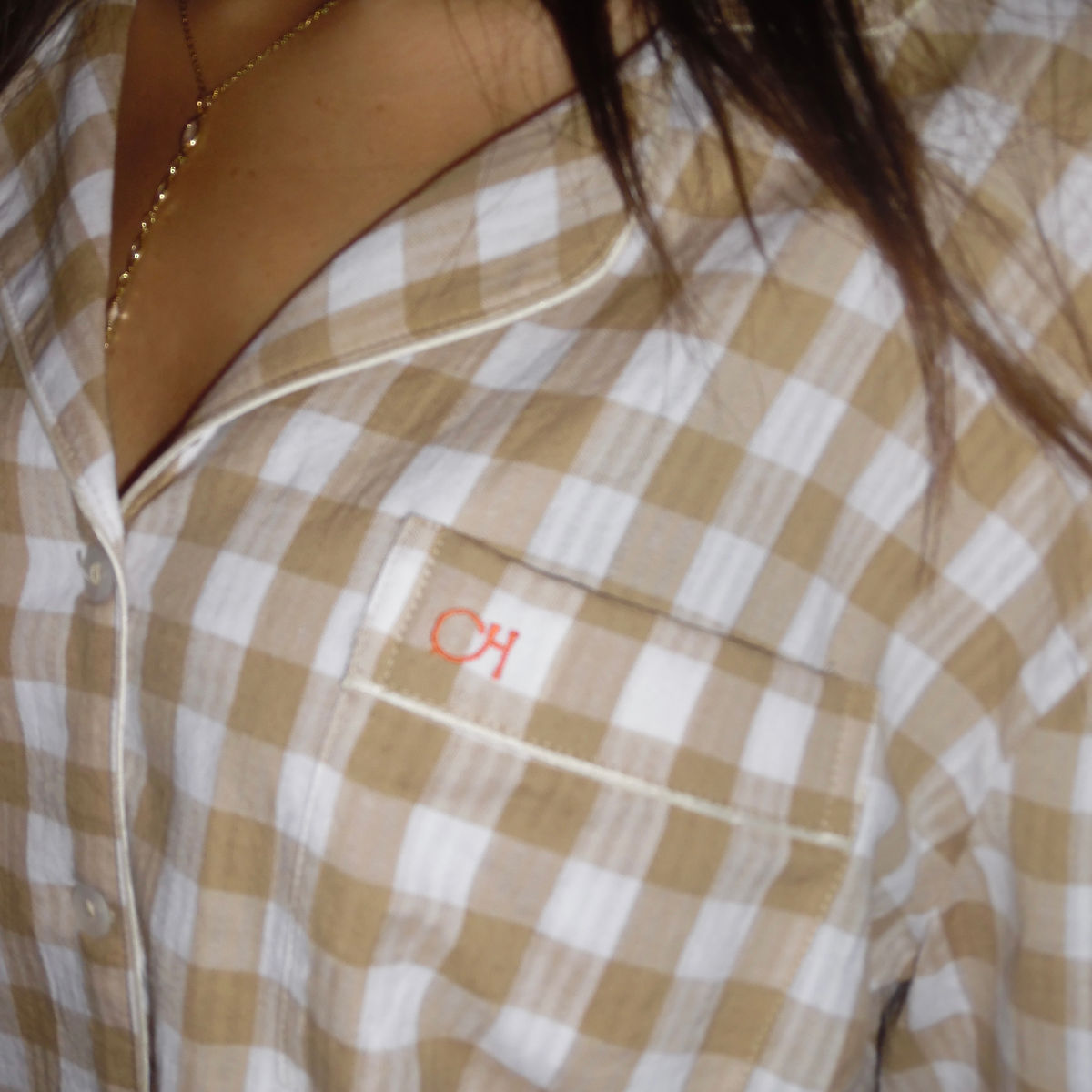 gingham pjs in beige