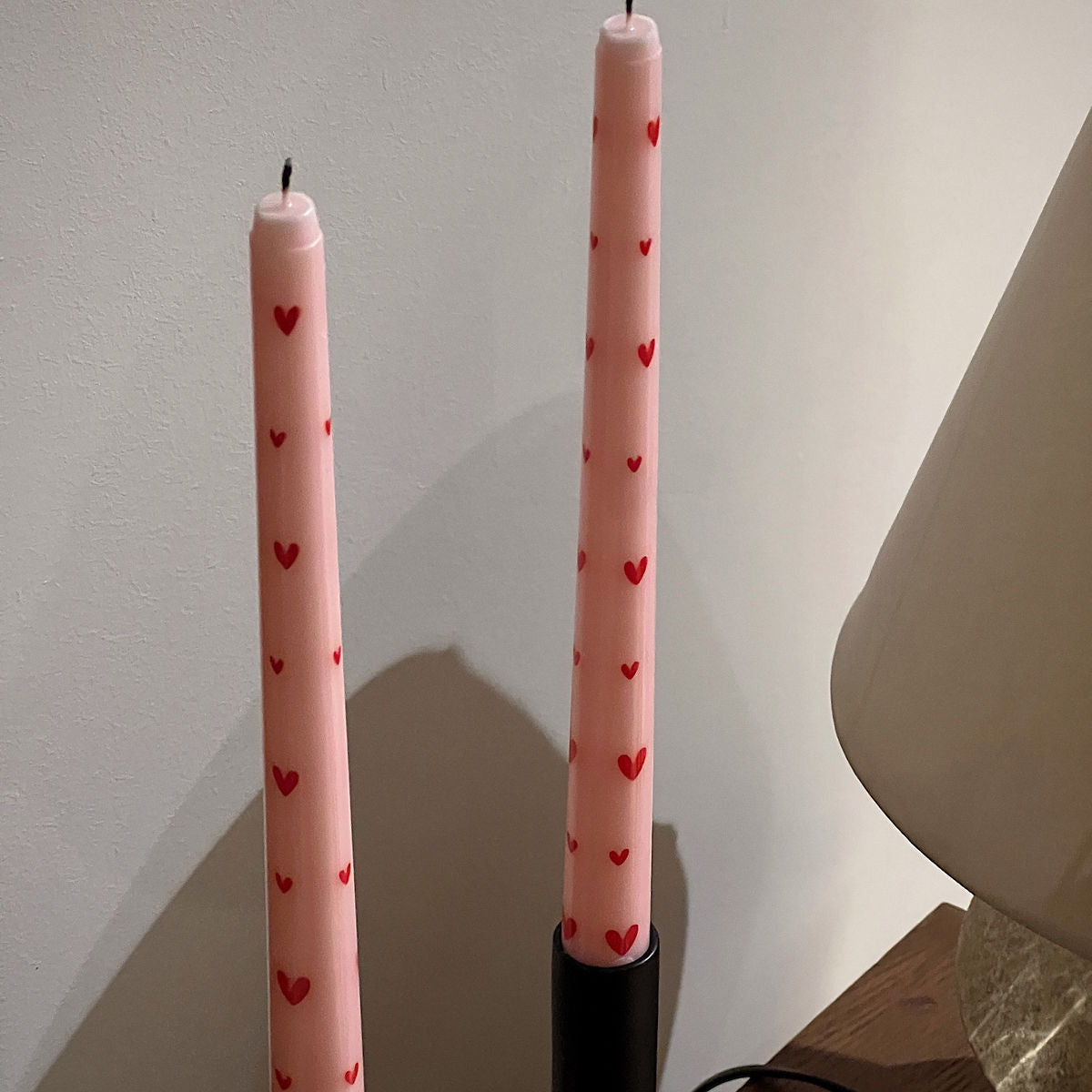 taper candles with hearts (set of 2)