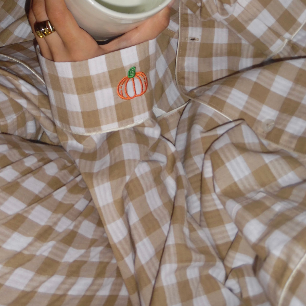 gingham pjs in beige
