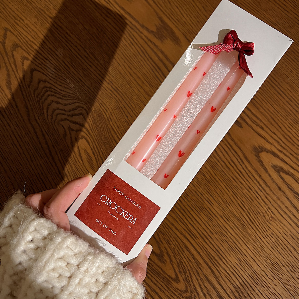 taper candles with hearts (set of 2)