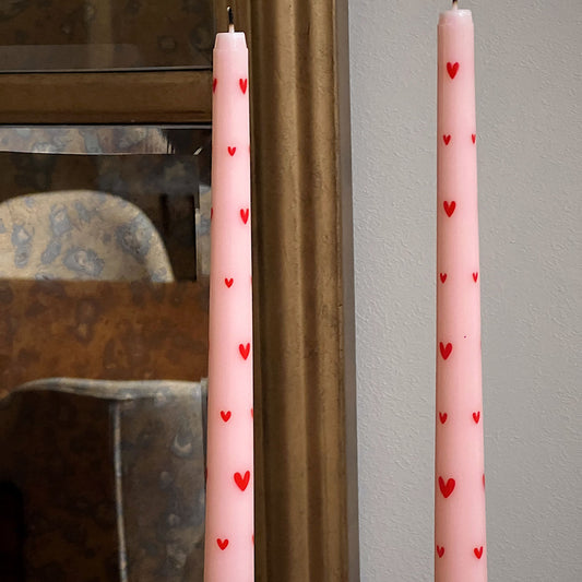 taper candles with hearts (set of 2)