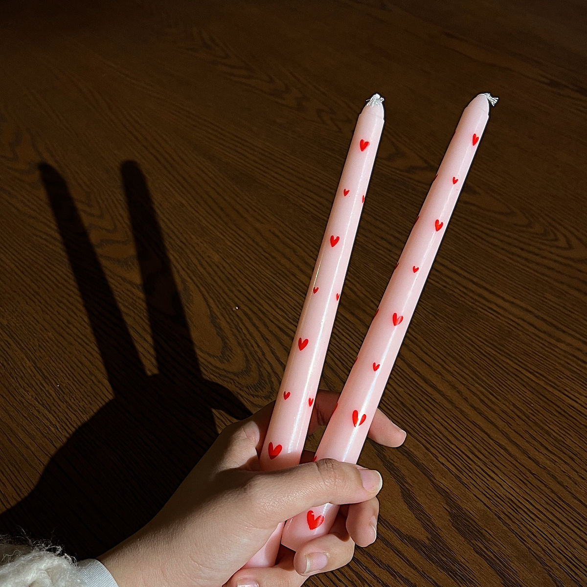 taper candles with hearts (set of 2)