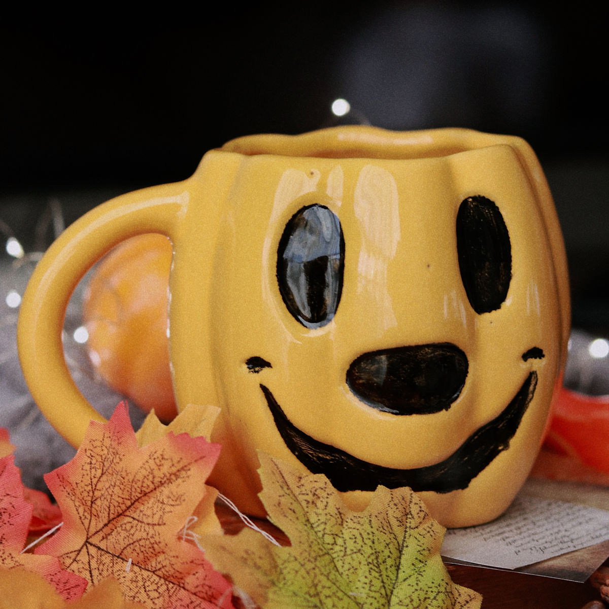 mickey pumpkin mug in yellow