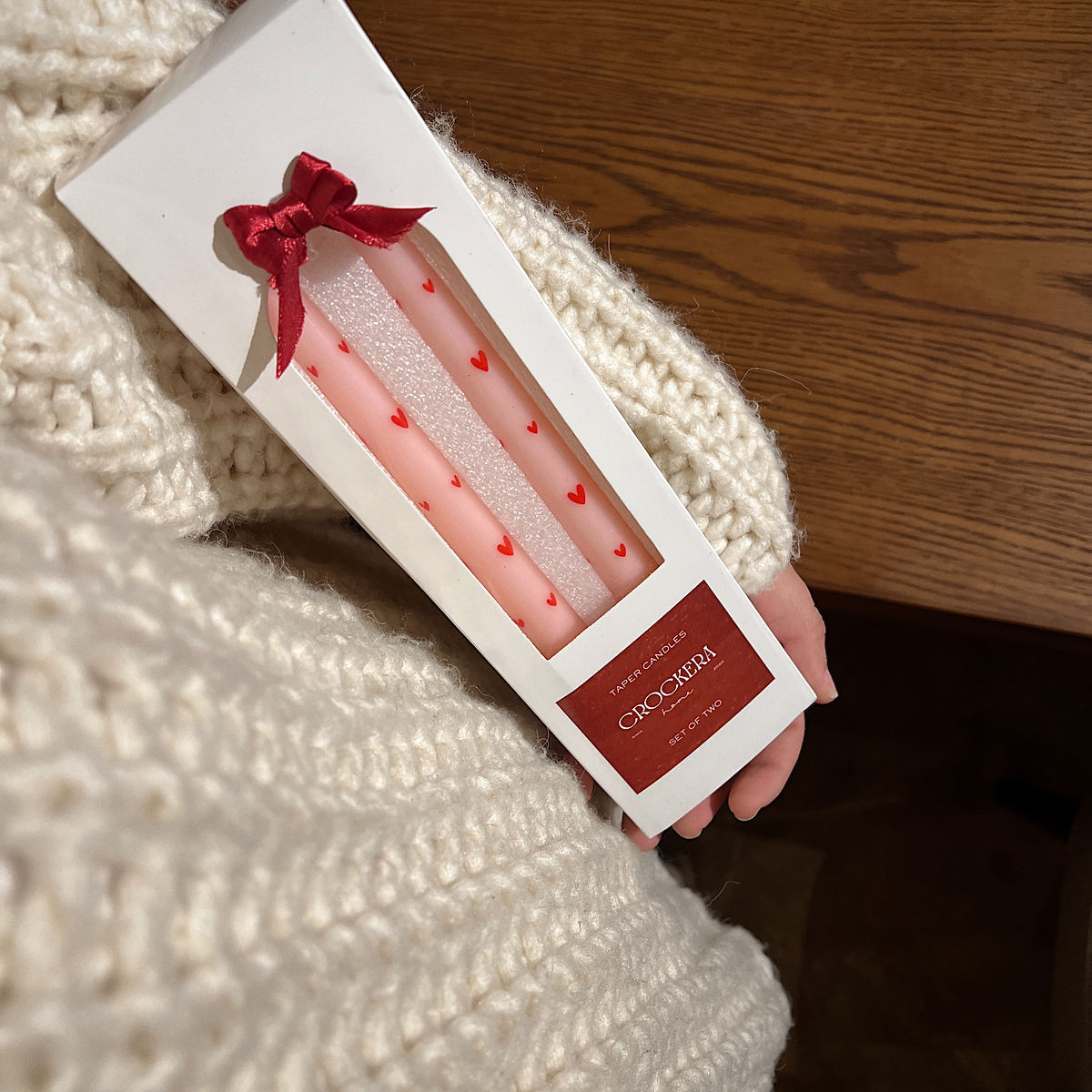 taper candles with hearts (set of 2)